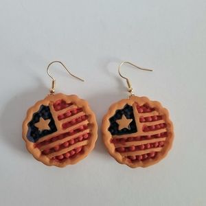 American Flag Pie Round Earrings Star Stripe